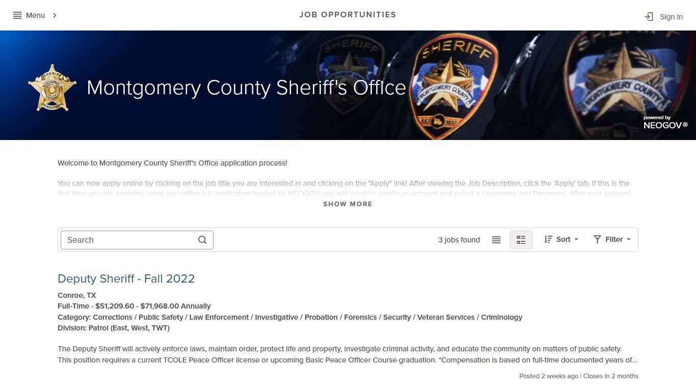 Job Opportunities | Montgomery County Sheriff's Office - GovernmentJobs.com