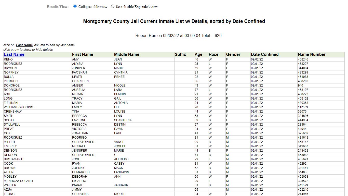 Jail Roster - Montgomery County, Texas